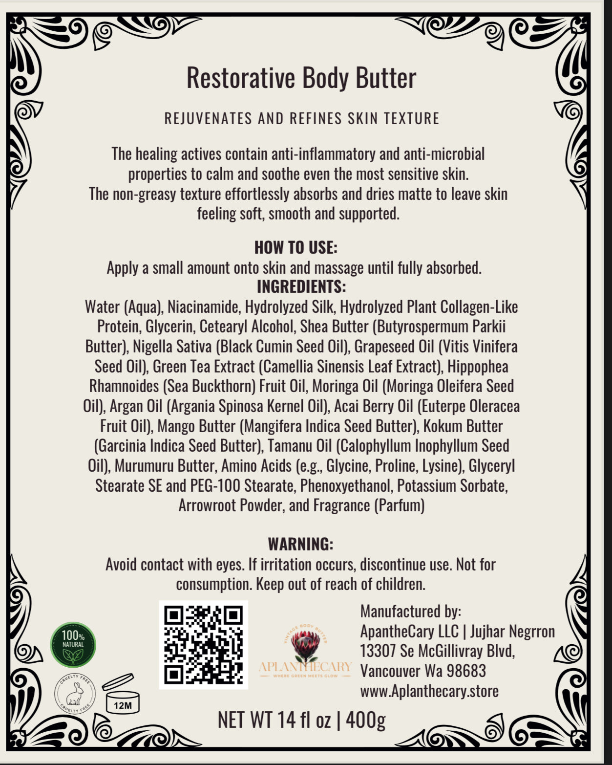 Vintage Body Butter Refill Pouch ingredients list